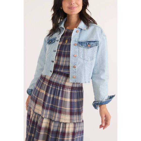 MARINE LAYER Jackets & Blazers - Marine Layer Light Blue Cropped Denim Jacket